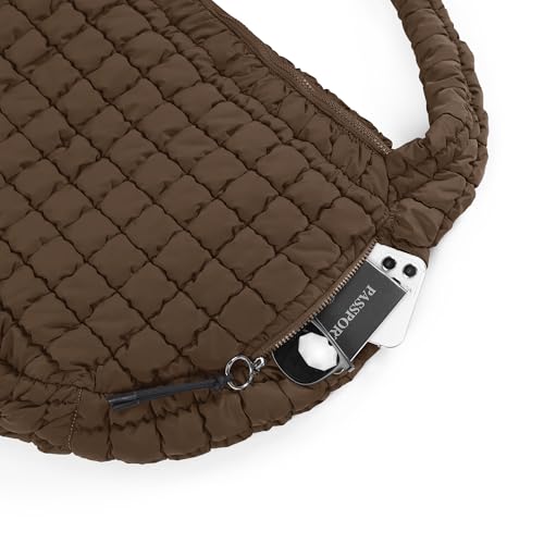 ODODOS Quilted Carryall Tote Bag for Women Crossbody Hobo Lightweight Padding Shoulder Bag - color: Dark Brown