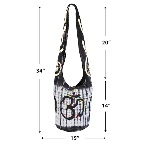 Mandala Crafts Hippie Bag, Large Boho Hobo Purse for Women, Crossbody Shoulder Sling Bags for Indie Style Bohemian Accessory - style: Black Om