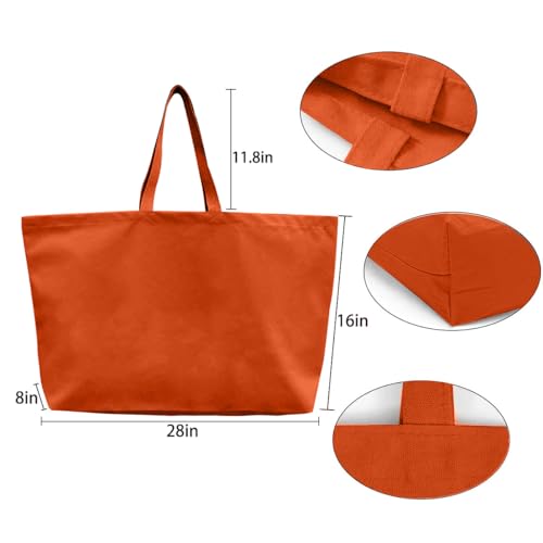 Large Canvas Tote Bag-Extra Big Shopping Beach Totes Bags Reusable Largest Grocery Plain Solid Bag 28"x8"x16" - color: Orange