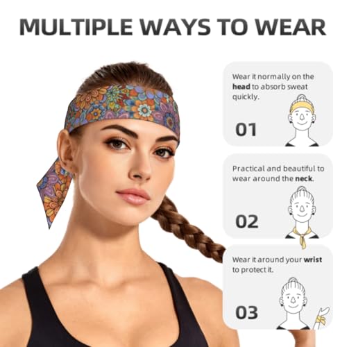 Sports Tie Headband Bandana Running Athletic Sweat Band Elastic Adjustable Sport Head Tie for Men Women Head Ties Ninja Tie Headbands Tennis Sweatbands Soccer Basketball Teams Running Head Band - color: Boho