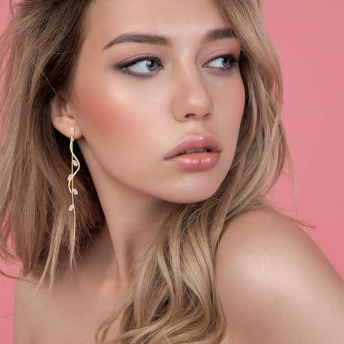Crystal Drop Earrings,Zirconia Rhinestone Dangling Earrings for Women Prom Party Jewelry Gifts， Dangle Fashion Jewelry Crystal Earrings for Women - color: pink gold