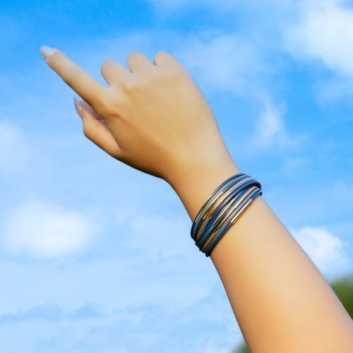 FANCY SHINY Boho Leather Bangle Bracelets Stackable Noodle Tube Bracelets Layered Wrap Cuff Bracelets with Magnetic Clasp - color: Blue
