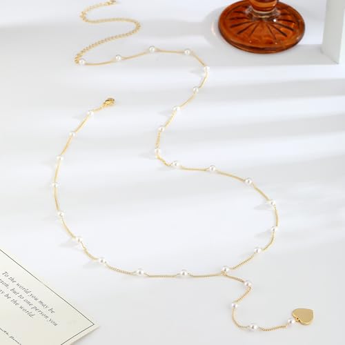 MFRYK 2PCS 14K Gold Plated Waist Chain Layered Pearl Cuban Beaded Satellite Figaro Belly Body Chain Boho Beach Waist Chains For Women Adjustable Waterproof Sexy Bikini Body Chain Jewelry For Women - style: Pearl Heart-Gold