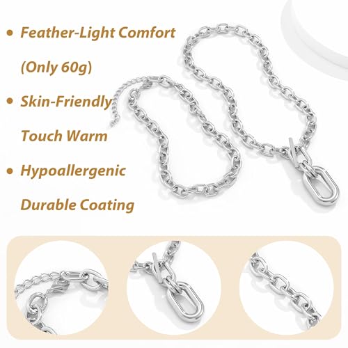 Long tiantian Chunky Gold Necklace Stack Chain Necklaces for Women Statement Layered Paperclip Choker Necklaces Statement Necklace for 80s 90s & Night Out Outfits Paperclip Style Fashion Jewelry - color: A1:Style A-Silver