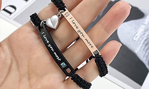 MEALGUET Personalized Couple Bracelet Customized Couple Bracelets Set Mutual Attraction Custom Name Relationship Bracelet Personalized Gift for Men Women - style: I love you more/most-heart magnetic