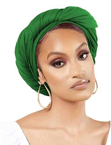 Nonbongoy Head Wraps for Black Women Stretch Headwraps Large Hair Wraps Hijab Scarves for Muslim Head Scarf Turban Headbands - color: 1-bright Green Headwrap