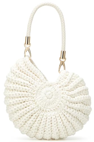 Handmade Crochet Tote Bag Seashell Purse for Women Boho Shell Handbag Crossbody Shoulder Bag Summer Beach Clutch Hobo Handbag - color: Black