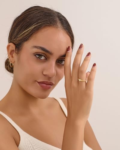 YeGieonr 14K Gold Plated Signet Rings for Women Non Tarnish 925 Sterling Silver Dainty Stackable Gold Ring, Waterproof Engraved Flower Thin Band Unique Everyday Jewelry Gift - color: Gold-Star