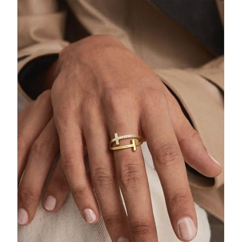 FISSEN JEWELRY Gold Rings for Women, Non Tarnish Dainty 14k Gold Plated Silver CZ Cross Ring Cute Cubic Zirconia Pinky Thumb Stackable Band Silver Finger Rings Size 6-10 Jewelry for Her - color: Gold Diamond Cross
