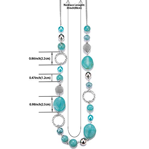 PEARL&CLUB Long Beaded Necklaces For Women - Sweater Chain Fashion Jewelry Necklace Gifts For Women - color: 23-Turquoise blue