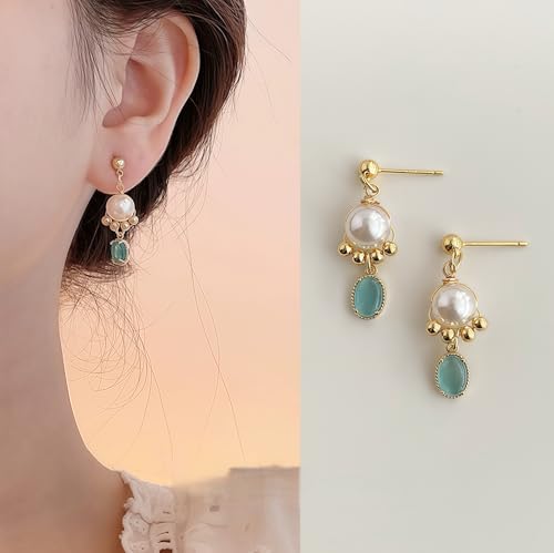 Boho Earrings for Women Natural Stone Beaded Handmade Vintage Dangle Earrings Bohemian Lightweight Hypoallergenic Jewelry for Dailywear Festival Occasions - color: Gold beaded boho
