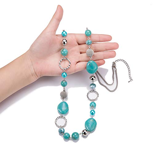 PEARL&CLUB Long Beaded Necklaces For Women - Sweater Chain Fashion Jewelry Necklace Gifts For Women - color: 23-Turquoise blue