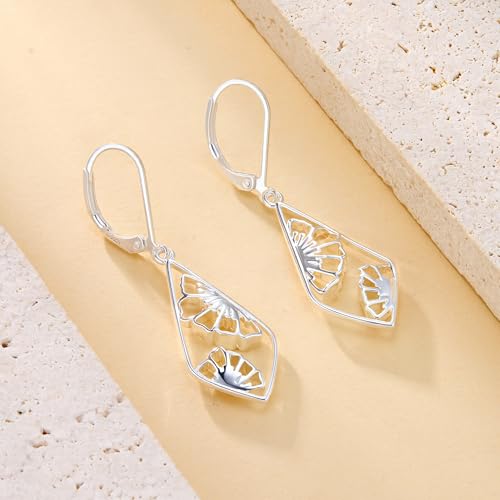 Silver Dangle Earrings Hypoallergenic Filigree Flower Carved Hollow Out Dangle Earrings for Women 14K Gold Plated Geometric Leverback Earring Trendy Silver Drop Earings Jewelry Gifts - color: Silver