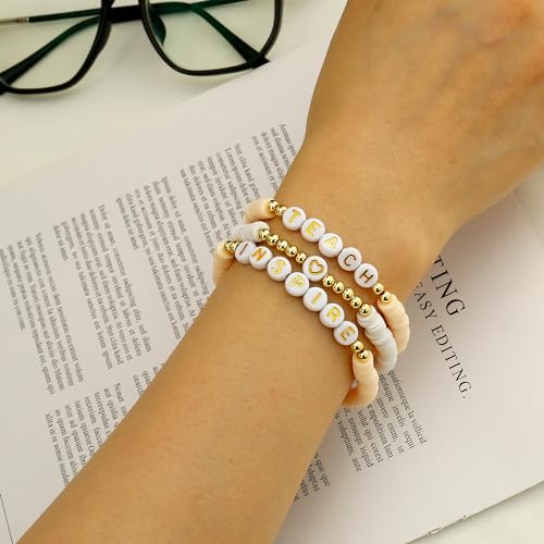 Elegance 11 designs Heishi Beaded Bracelets For Women Polymer Clay Colorful Surfer Stackable Beads Boho Bracelet Summer Beach Jewelry - color: Teacher-Pink