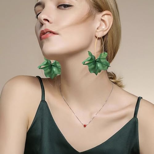 Exaggerated Bohemian Resin Rose Flower Petal Dangle Drop Earrings Long Acrylic Tiered Floral Tassel Earring for Women - color: Dark Green