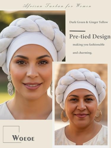 Woeoe African Headwrap Gold Braided Turbans for Women - color: Silver