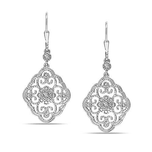 LeCalla 925 Sterling Silver Filigree Dangle Drop Leverback Earrings for Women | Long 925 Silver Dangle Leverback Earrings Hypoallergenic Filigree Tear drop Earrings Jewelry - style: Lab-Grown Diamond 0.03 ct.-45mm