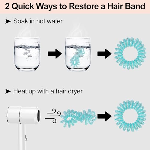 JessLab Spiral Hair Ties, 20 Pcs Traceless Phone Cord Hair Ties No Crease Spiral Bracelet Plastic Coil Ponytail Holders No-Damage Headband Hair Accessory for Girls Women Ladies Gift (Steel Beaded) - color: Steel Beaded