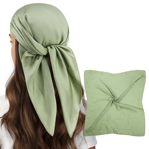 vimate Head Scarf for Women Hair 27'' Square Satin Silk Feeling Bnadana Neck Scarf Handbag Accessories Etc - color: C71#. Light Green