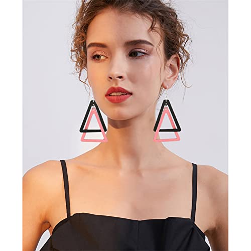 ANXIN Boho Personality Retro Tassel Rectangular Wooden Contrasting colors Earrings Chic Green Temperament Geometric Earrings Jewelry Gifts For Women - color: BLACK Wooden colors Earrings