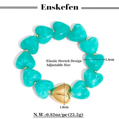 Multicolor Chunky Beaded Bracelet for Women Bold Acrylic Resin Stretch Bracelet Summer Beach Statement Bracelets Trendy Elastic Bangle Jewelry - color: Heart bracelet-blue