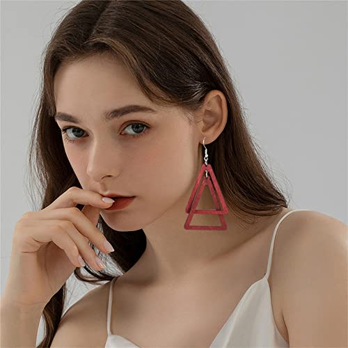 ANXIN Boho Personality Retro Tassel Rectangular Wooden Contrasting colors Earrings Chic Green Temperament Geometric Earrings Jewelry Gifts For Women - color: Jiu red Wooden Earrings