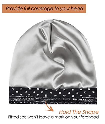 Adjustable Satin Lined Sleep Cap for Dreadlocks Curly Hair Large Head-Stay On Overnight - color: Dark Black
