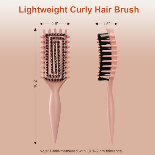 Curly Hair Brush, Curl Defining Brush with Soft Boar Bristles Detangling Tangled Glides, Wide-Teeth Design Effortlessly Shaping & Defining Curls, Curling Definer for Wet & Dry Hair (Beige) - color: Beige