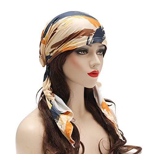 ZLYC Chemo Headwear Pre Tied Head Scarf Headwraps Lightweight Turban Beanie Cap for Women - color: Camo Khaki