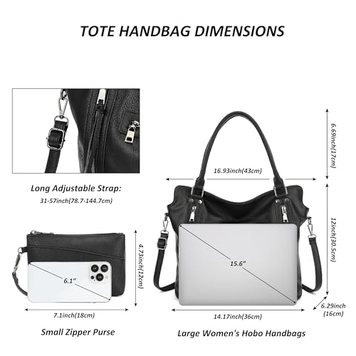 TANTOMI Tote Bag for Women Vegan Leather Purses and Handbags Ladies Waterproof Big Shoulder Bag for Travel - color: Black.e