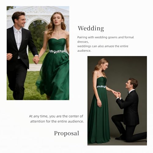 Rhinestone Wedding Bridal Belt for Women Formal Dress Handmade Crystal Beading Wedding Sash Belt - color: Green