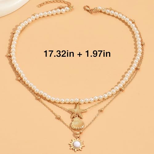 Shell Starfish Necklace for Women Pearl Beach Boho Layered Necklace Charm Accessories Summer Vacation Outfit 2026 - color: B9:starfish shell charm necklace