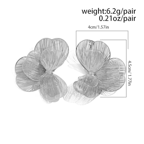 Gold Large Flower Dangle Earrings for Women Vintage Big Ginkgo Leaf Statement Silver Earring Trendy Oversized Floral Punk Jewelry Hip Hop Accessories - color: Small-Silver