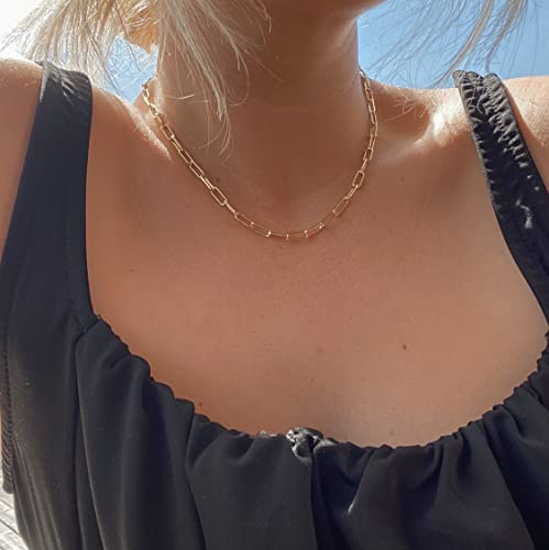 CHESKY 14k Gold Plated/Silver Plated Dainty Necklace for Women, Trendy Satellite Choker Necklace Thin Beaded Layered Choker Necklaces Discs Paperclip Chain Necklaces Womens Simple Jewelry - style: rectangle-gold
