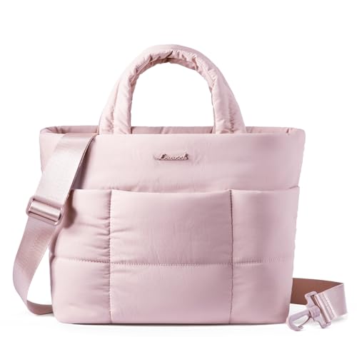 LOVEVOOK Small Tote Bags for Women, Puffer Purse and Handbags, Mini Crossbody Puffy Top Handle Shoulder Satchel Bag - color: Light Pink, size: 11.5 Inch