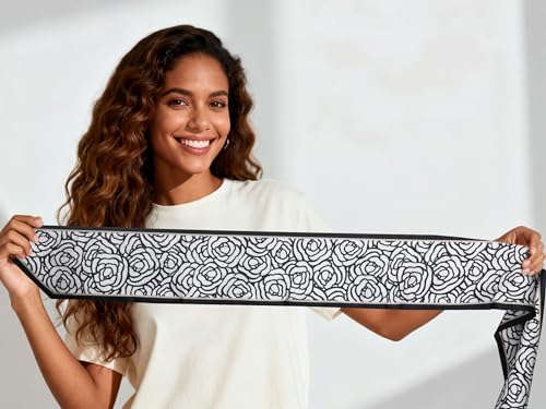 Sumolux Head Hair Scarf for Women Neck Purse Bag Handbags Scarf Like Silk - color: Black White Flowers