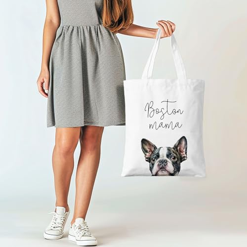 Dog Mama Canvas Tote Bag for Women, Dogs Lover Gift for Dog Mom, Birthday Christmas Cute Rottweiler Gifts For Women. - color: Boston Mama (020)