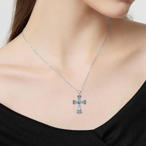 Cross Necklace 925 Sterling Silver Turquoise Christian Pendant Religious Cross Jewelry Christmas Gifts for Women Men - style: Retro