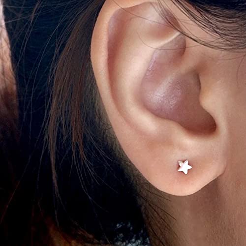 3 Pairs 925 Sterling Silver Star Stud Earrings for Women,Tiny Simple Geometric Stud Earrings Set Small Hypoallergenic Cartilage Tragus Ear Jewellery for Men (3/4/5mm) - color: 07 Silver-2Pairs-4mm/5mm