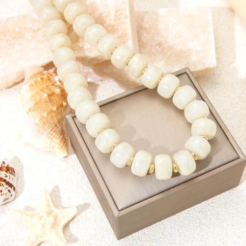 Chunky Colorful Beaded Necklaces for Women Big Bead Boho Choker Necklace Trendy Heart Statement Necklace Summer Beach Jewelry Mothers Day Gifts for Mom Daughter - color: Round White Choker