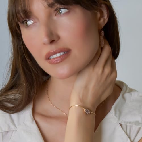 Humble Chic NY Simulated Druzy Chain Bracelet for Women - Boho Stackable Adjustable Bolo Slider Bracelet - color: Gold - Rose Gold Stone