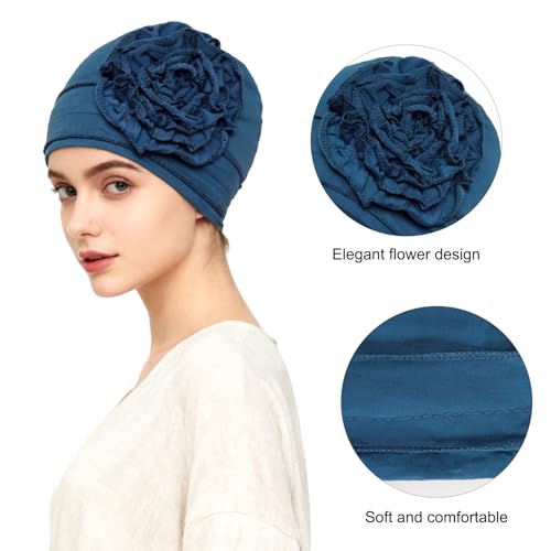 4 Pcs Chemo Turban Headwear for Women Stretchy Turban Head Wraps Cap Chemo Headwrap with Hair Loss - color: Black, Light Gray, Wine Red, Blue
