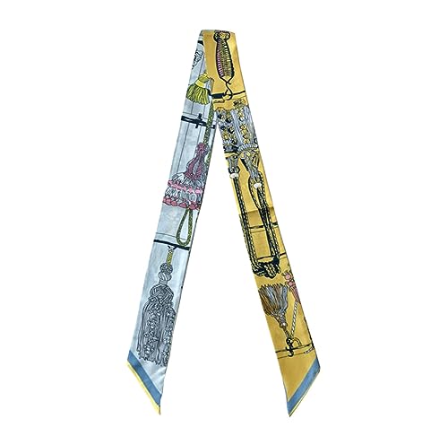 JERLA 100% Mulberry silk Scarf bag scarf Head Hair Ribbon Handbag Handle wrap Tie Bundle Neckerchief Scarf for women - color: Curtain Tassel Yellow