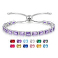 Radiant Cut Birthstone Tennis Bracelets for Women, Adjustable 6–9 Inches White Gold Plated Sterling Silver Bracelet, Hypoallergenic Anniversary Birthday Valentine’s Day Gift for Her - color: 02-Amethyst