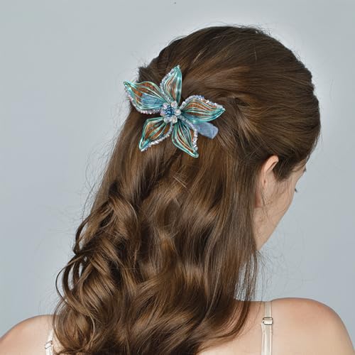 Mistofu DIY Copper Wire Metal Hand-woven High-level design Barrettes Elegant Hair Accessories, Gifts for Women Girls (teal-a) - color: teal-a