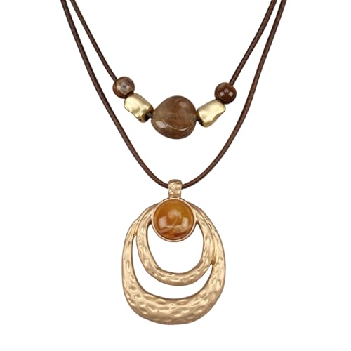 GelConnie Boho Necklaces for Women Cowgirl Necklace Stone Leather Cord Pendant Necklaces With Beads Long vintage Layered Choker Necklace - style: Brown Boho Necklace