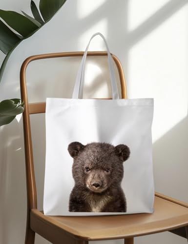 Preppy Animal Tote Bag, Pet Canvas Tote Bag, Reusable Grocery Shopping Shoulder Bags - color: Bear