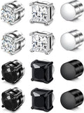 SIISPRI Magnetic Stud Earrings for Women Men Clip on Stud Earring Hypoallergenic Fake Earring Unisex Non Piercing CZ Halo Studs Diamond Earrings,Men's Aretes de lman - color: Black-Silver