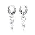 Sonateomber Gothic Silver Black Small Hoop Earrings for Women Men, Punk Hip Hop Engrave Beaded Goth Dangle Drop Earings Halloween Costumes Accessories Prom Fashion Jewelry Gift - color: Silver Triangle