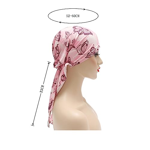 ZLYC Chemo Headwear Pre Tied Head Scarf Headwraps Lightweight Turban Beanie Cap for Women - color: Butterfly Pink